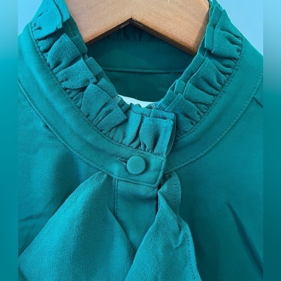 NWT Divine Heritage Silk Ruffle Front Blouse  Emerald Sheer Puff Sleeve - Picture 5 of 16